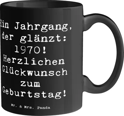 Produktbild von Mr. & Mrs. Panda Tasse Spruch 1970 Geburtstag - Schwarz - Geschenk, 50 Jahre feiern, Becher, Kaffeetasse, Glückwunsch, Jubiläum, Alter, Happy Birthday, Pott, Jahrgang