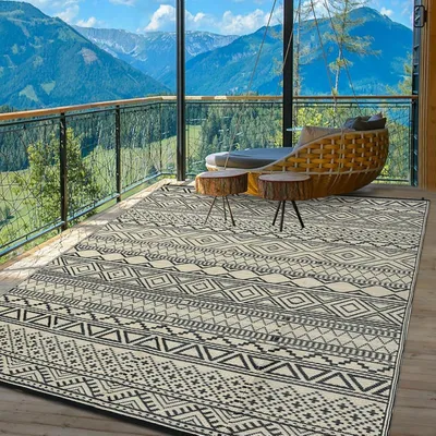 Zdjęcie produktu dla Wodoodporny Dywan Zewnętrzny Na Taras Dwustronny 180 X 270 Cm Słomkowy