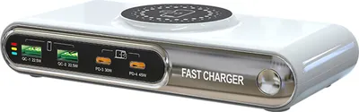 Zdjęcie produktu dla stacja ładująca 6 w 1 dla wielu urządzeń, 72 W, 4-porty, PD/QC3.0, bezprzewodowe ładowarki magnetyczne, szybka ładowarka biurkowa z oświetleniem otoczenia
