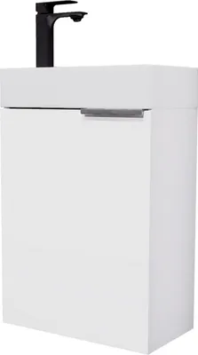 Produktbild von Planetmöbel Waschbeckenunterschrank inkl. Keramikwaschbecken 40cm mit Armatur schwarz Gäste WC weiß