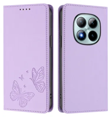 Produktbild von Lederhülle für Xiaomi Redmi Note 15 Pro+, Schmetterling Prägung Leder Brieftasche Schutzhülle mit Ständer Violett