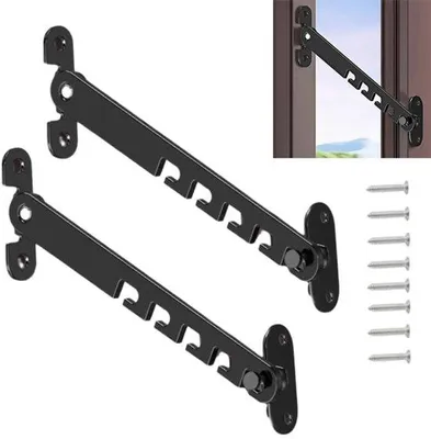 Productafbeelding van 2-delige set metalen raamclips – Draaikiep-afstellers – Voor het instellen van de openingshoek – Draaikiep-klemmen – Raamgreepbeveiliging – Geschikt voor alle ramen – 5 verstelbare standen – 16,5 cm