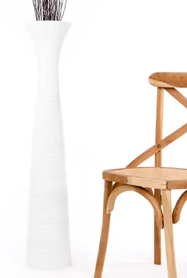 Produktbild von Leewadee Hohe Bodenvase 105 cm aus Mangoholz in weiß