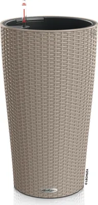 Produktbild von LECHUZA-Pflanzgefäß CILINDRO Cottage 23 Sandbraun | Pflanzsäule mit Bewässerungssystem und Pflanzeinsatz | Flechtoptik | Ø 23 x 41 cm | 15148