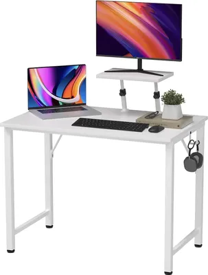 Produktbild von Schreibtisch mit Höhenverstellbar Monitorständer,Computertisch PC-Tisch,Kleiner Schreibtisch für Schlafzimmer,Büro,Bett,Sofa 80x40x75cm Weiß