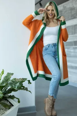 Produktbild von PeeKaBoo Strickjacke für Damen mit Kapuze und kontrastierend lemem Flusskrebs orange universell