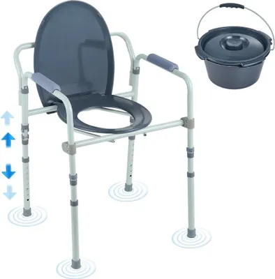 Image de Chaise de toilette - Table de nuit avec siège de toilette plus large - 7 positions de réglage en hauteur 44-59 cm - Seau amovible de 5,8 litres - Facile à monter - Capacité de 158,8 kg - Siège de toilette surélevé