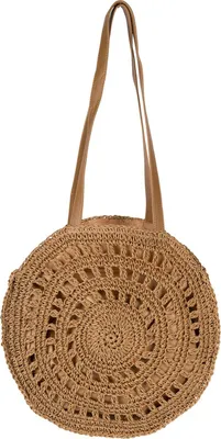 Produktbild von styleBREAKER Damen Runde Schultertasche aus geflochtenem Papierstroh, Henkeltasche, Reißverschluss, Boho Style 02012383