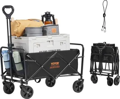 Image de Chariot pliable noir avec roues silencieuses et hauteur réglable