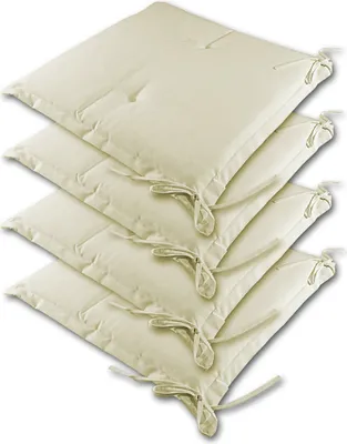 Produktbild von DETEX® Sitzkissen Stuhl 4er Set Wasserabweisend 45x40cm Befestigungsriemen Waschbar Reißfest Stuhlkissen Sitzauflage Sitzpolster Gartenstuhl Creme