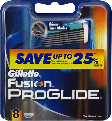 The image shows the retail packaging of Gillette Fusion ProGlide razor blade refills.