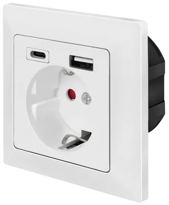 Image de Logilink Unterputz-Steckdose, 1x CEE 7/3, 1x USB-A, 1x USB-C