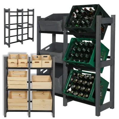 Produktbild von MODO24 Getränkekistenregal 6 Kisten, Kistenregal Holz, Getränkeregal, Kistenständer, Obstkistenregal, Kellerregal, 106x106x32 cm, Grau, RSR