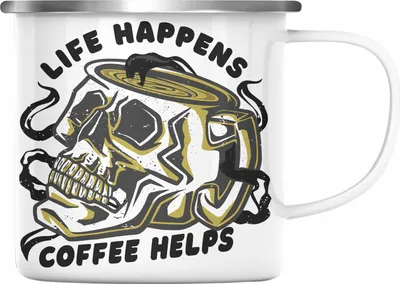 Produktbild von Trendation - Emaille Tasse Totenkopf Kaffeeliebhaber Geschenk Spruch (Silber)