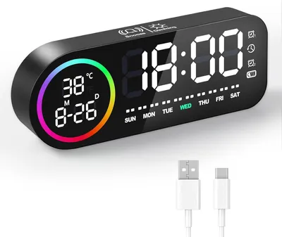 Produktbild von Digitaler Wecker mit großem LED-Display – Digitaler Wecker mit Wochentagsanzeige, Touchscreen, Doppelalarm (Schlummerfunktion, 5-stufige Dimmfunktion) – Schwarz