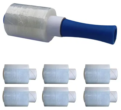 Produktbild von 1x Sparset  6 Rollen Bündelstretchfolie mit verlängerten Kern + Abroller
