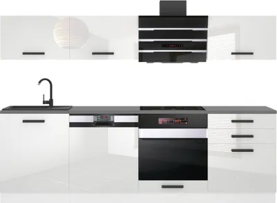 Produktbild von Belini Küchenzeile Küchenblock Linda - Küchenmöbel 240 cm Einbauküche Vollausstattung ohne Elektrogeräten mit Hängeschränke und Unterschränke, ohne Arbeitsplatten, Weiß Hochglanz