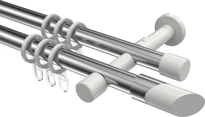 Produktbild von Interdeco Gardinenstange / Vorhangstange Chrom / Weiß, Typ Prestige Verano (Schräge Bicolor), 20 mm Ø 2-läufig, 400 cm
