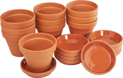 Produktbild von VBS Terrakotta-Topf mit Untersetzer 10 Stk Pflanzgefäß Set 12 cm Ø 10 cm