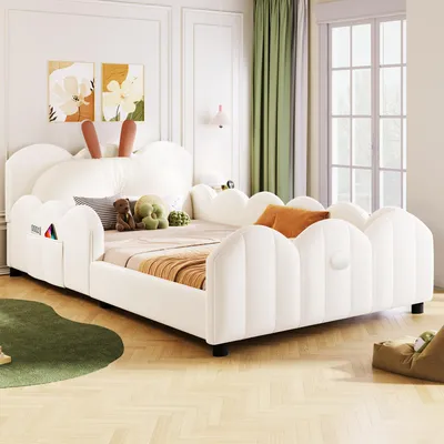 Produktbild von 90x200 Gepolstertes Plattformbett mit Kissen in Kaninchenform, Beige