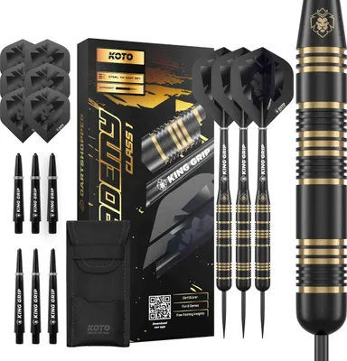 Produktbild von KOTO - Black Academy Brass 90% Dartpfeile, 23 G, Schwarz, Darts Set inkl. 3 Barrels, 2 Sets Flights, Shafts & Dartwallet