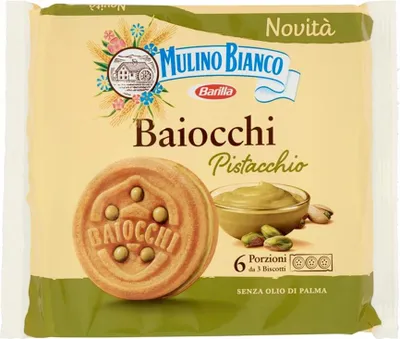 Obrázek produktu pro Mulino Bianco Baiocchi Pistacchio 168 g italské sušenky s pistáciovým krémem
