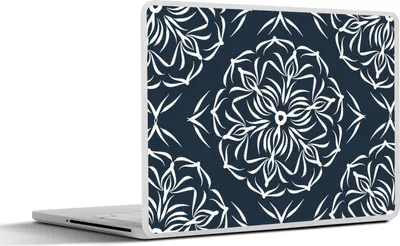 Produktbild von MuchoWow® Laptop Aufkleber Sticker Cover Muster - Blume - Dunkelblau 31x22.5 cm - Laptop-Deko