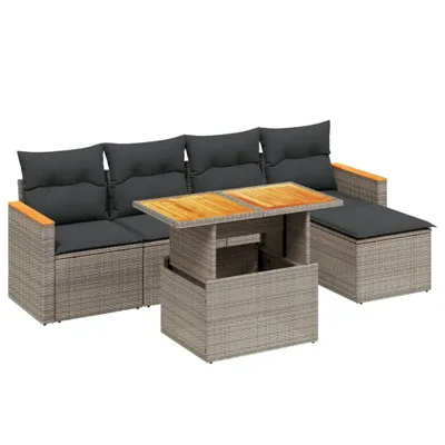 Produktbild von vidaXL 6-tlg. Garten-Sofagarnitur mit Kissen Grau Poly Rattan