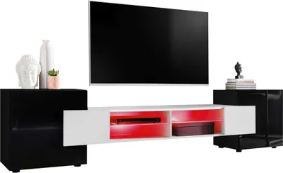Produktbild von Komodee | TV-Schrank mit 2 Türen Merano | Korpus Schwarz Matt Frontfarbe Schwarz und Weiß, LED RGB