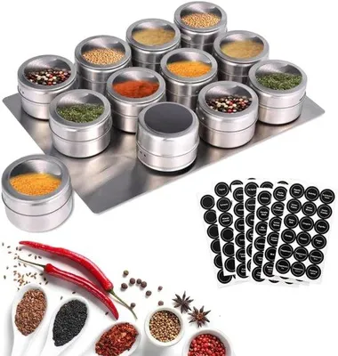 Produktbild von Famanu Gewürzbehälter Set - Magnetische Aufbewahrung - 12 Stück - Silber