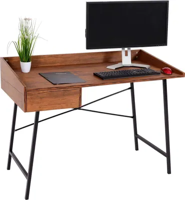 Image de Bureau HWC-J97, bureau informatique, tiroir structure 3D 98x114x60cm  MVG ~ brun