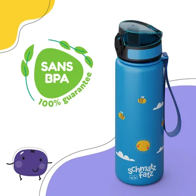 Image de Schmatzfatz Gourde Enfant 500ml - Anti Fuite, Sans BPA, Design Coloré, Fermeture 1 Clic, Compatible Boissons Gazeuses, Facile à Nettoyer, Avec Infuseur de Fruits, Abeilles bleues