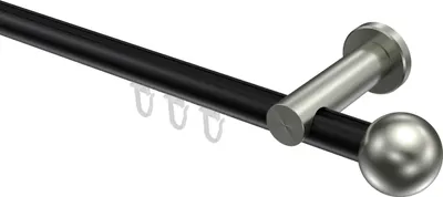 Produktbild von Interdeco Innenlaufstange / Gardinenstange mit Innenlauf Schwarz / Edelstahl-Optik, Typ Platon Luino (Kugel), 20 mm Ø 1-läufig, 440 cm