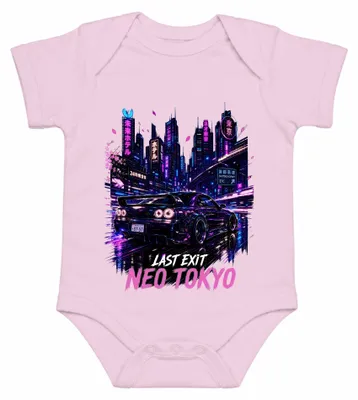 Immagine prodotto di Ultima uscita. Neo Tokyo. Auto sportiva giapponese (JDM). Stile cyberpunk. Neon. Giappone. Anni 2000. Body per neonato, modello Skyline, colore rosa, taglia 0/3