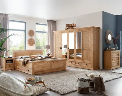 Produktbild von Schlafzimmer Set 7-teilig, Kiefer massiv eichefarben geölt, STEINKJER-69