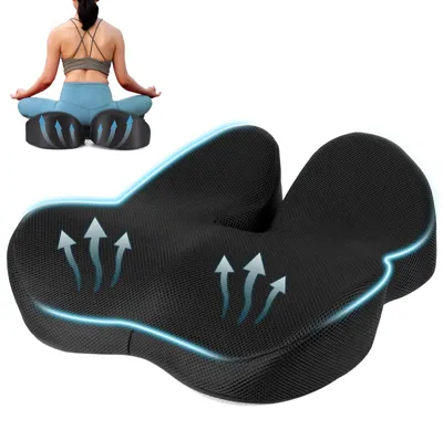 Produktbild von Orthopädisches Sitzkissen mit Memory-Schaum zur Linderung von Steißbeinschmerzen, geeignet für Büro, Auto, Sofa und Rollstuhl, schwarz.