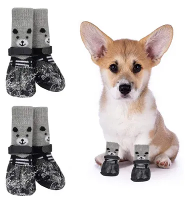 Imagen del producto de INF Calcetines antideslizantes para mascotas 4 unidades - poliéster resistente al agua con correas para perros y gatos pequeños M