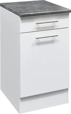 Produktbild von Unterschrank GLASGOW, Spanplatte Melaminbeschichtung, Weiß matt, Dark Stone, Softclose, Unterflurauszug