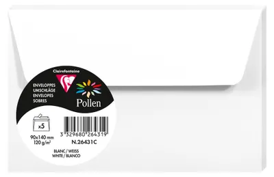 Produktbild von Clairefontaine 26431C, Weiß, 120 g/m², 140 mm, 90 mm, Forest Stewardship Council (FSC), Frankreich