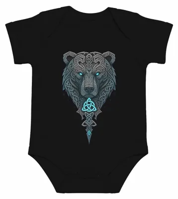 Imagen del producto de Body para bebé, diseño "Vikingo Oso", mitología nórdica, runas, celtas, guerrero, berserker, Odín. Color: . Talla: 6/12 meses