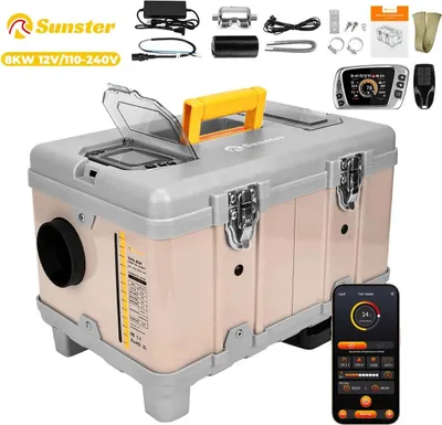 Obrázok produktu pre Dieselový vzduchový parkovací ohrievač - Parkovací ohrievač 8 kW - Dvojité napätie 12V DC + 110-240V AC - Aplikácia/Bluetooth, LCD, diaľkové ovládanie - Vykurovanie a vetranie - Nádrž na naftu 6 l - Žltá