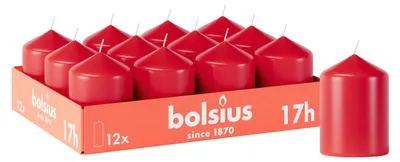 Produktbild von Bolsius Glatte Stumpenkerzen - Rot - 12 Stück - 8 x 6 cm - Dekorative Haushaltke