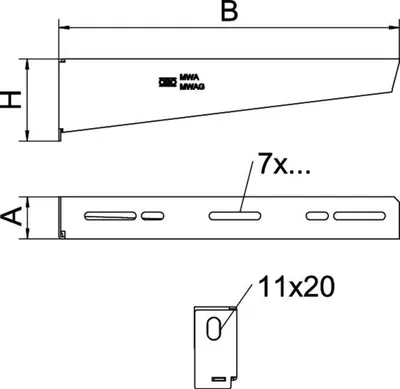 Produktbild von OBO Wand- und Stielausleger, B 110 mm, Befestigungsschraube M10x25, Stahl, bandverzinkt, 1 Stk.