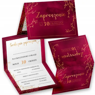 Image de Invitation anniversaire - ELEGANCKIE NA 30 URODZINY BORDOWE WIELE WZORÓW