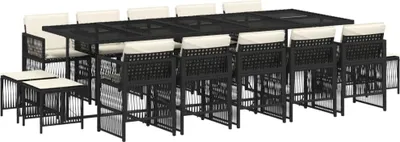 Produktbild von 15-tlg. Garten-Essgruppe mit Kissen Schwarz Poly Rattan