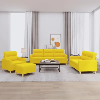 Produktbild von Cloris Designermöbel 4-tlg. Sofagarnitur mit Kissen Hellgelb Stoff 2024 Neu