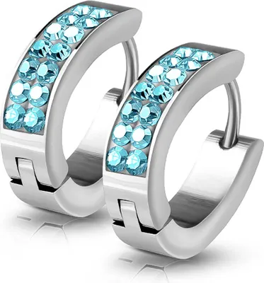 Produktbild von edle Damen Creolen Kreolen Klappcreolen Edelstahl Zirkonia Kristall Glitzer Autiga® silber-türkis2