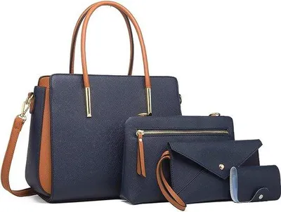 Immagine prodotto di Set di 4 borse da donna Unyqoos®: borsa a tracolla 31x14x25 cm (adatta per tablet da 12,9"/32,8 cm), borsa a spalla 24x5x17 cm, pochette 20x3x12 cm, portafoglio, in ecopelle, da portare a tracolla