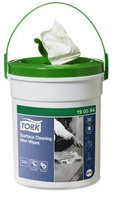 Obrázok produktu pre TORK 190594 TORK feuchte Reinigungstücher im Spendereimer Premium W15 1-lagig weiß, 232 Tücher
