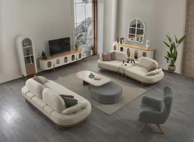 Produktbild von Sitzgruppe/Sofa Set - Wohnzimmergarnitur "Milfoil" 3+2+1-Beige/Grau